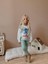 Kız Çocuk Stitch Baskılı Sweatshirt ve Pantolon 2’li Takım - Mint Yeşili 4039 5