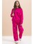 Fuşya Kız Çocuk Desenli 3 Iplik Şardonlu Geniş Paça Eşofman Takımı 22646 5