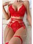 Kırmızı Dantelli Gold Zincirli Seksi Jartiyer Takım 1