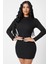 Kadın Siyah Kaşkorse Balıkçı Yaka Uzun Kollu Bodycon Mini Elbise 4