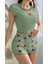 Yeşil Çilek Desenli Askılı Şortlu Pijama Takım 2