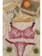 Pembe Çiçek Işlemeli Transparan Dantel Bralet & Tanga Takım 1