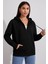 Unisex Siyah Standart Fit Normal Kesim Içi Polarli 2 Iplik Kapüsonlu Fermuarli Sweatshirt Ceket 2