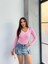 V Yaka Çizgili Bluz Pembe A3699 1