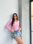V Yaka Çizgili Bluz Pembe A3699 2