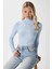 Kadın Feel Lux Touch Dik Yaka Mavi Uzun Kol Soft Bluz 2