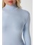 Kadın Feel Lux Touch Dik Yaka Mavi Uzun Kol Soft Bluz 5