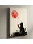 Minimalist Kedi ve Kırmızı Ay Illüstrasyon Tablosu 1