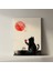 Minimalist Kedi ve Kırmızı Ay Illüstrasyon Tablosu 2