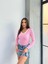 V Yaka Çizgili Bluz Pembe A3699 4