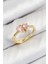 Pirinç Zirkon Taşlı Pembe Kalp Model Gold Renk Kadın Yüzük - PRT3500EB07789 1