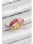 Pirinç Fuşya Mineli Çiçek Motifli Gold Renk Ayarlanabilir Kadın Yüzük - PRT3500EB08139 1