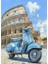 Roma Kolezyum ve Mavi Vespa Çizim Tasarımlı Kanvas Tablo, Retro Italya Seyahat Temalı 2