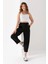 Kadın Siyah Beli Lastikli Modal Kumaş Çımalı Bilek Pantolon Yumuşak Dokulu Şık Bağcıklı Pantolon 2