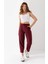 Kadın Bordo Renk Beli Lastikli Modal Kumaş Çımalı Bilek Pantolon Yumuşak Dokulu Şık Bağcıklı Pantolon 3