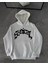 Kışlık Kapüşonlu Baskılı Oversize Sweatshirt- Beyaz 2