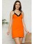 Ip Askılı Penye Gecelik Turuncu 1