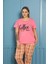 Kadın %100 Pamuk Kısa Kol Büyük Beden Pijama Takım Pembe 1