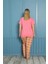 Kadın %100 Pamuk Kısa Kol Büyük Beden Pijama Takım Pembe 3