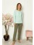 Kadın Penye Uzun Kol Pijama Takım Su Yeşili 1