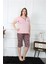 Kadın Büyük Beden Viscon Kapri Pijama Takım Pembe 1