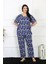 Kadın 5xl-6xl-7xl-8xl Büyük Beden Kısa Kol Pijama Takım Saks 3