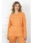 Kadın 4xl-5xl-6xl-7xl-8xl Büyük Beden Uzun Kol Pijama Takım Turuncu 3