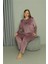 Büyük Beden Kadın Kadife Mor Pijama Takım 2