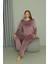 Büyük Beden Kadın Kadife Mor Pijama Takım 3