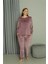 Büyük Beden Kadın Kadife Mor Pijama Takım 4