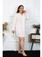 Kadın Büyük Beden Pamuk Dokuma Düğmeli Uzun Kol Ekru Tunik Gecelik 2