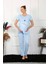 Kadın Kısa Kol Hamile Lohusa Pijama Takımı Mavi 3