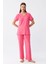 Kadın Kısa Kol Pamuk Penye Pijama Takım Fuşya 4