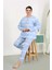Kadın Büyük Beden Uzun Kol Penye Pijama Takımı Mavi 4