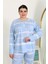 Kadın Büyük Beden Uzun Kol Penye Pijama Takımı Mavi 7