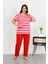 Kadın Büyük Beden Kısa Kol Penye Pijama Takımı Kırmızı 1