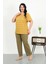 Kadın Büyük Beden Kısa Kol Penye Pijama Takımı Sarı 3