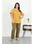 Kadın Büyük Beden Kısa Kol Penye Pijama Takımı Sarı 5