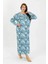 Kadın Büyük Beden Uzun Kol Mavi Anne Gecelik 1
