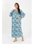 Kadın Büyük Beden Uzun Kol Mavi Anne Gecelik 2