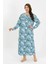 Kadın Büyük Beden Uzun Kol Mavi Anne Gecelik 4