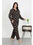 Kadın Büyük Beden Pamuklu Cepli Düğmeli Siyah Pijama Takım 1