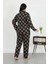 Kadın Büyük Beden Pamuklu Cepli Düğmeli Siyah Pijama Takım 4