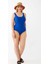 Kadın Saks Mavisi Büyük Beden Düz Tek Parça Mayo 4