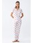 Kadın Beyaz Kırmızı Kalpli Önden Düğmeli Pijama Takımı 2
