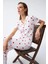 Kadın Beyaz Kırmızı Kalpli Önden Düğmeli Pijama Takımı 3
