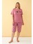 Kadın Somon Kalp Desenli Büyük Beden Kapri Pijama Takımı 1