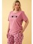 Kadın Somon Kalp Desenli Büyük Beden Kapri Pijama Takımı 4