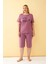 Kadın Mürdüm “make A Wish” Yazılı Büyük Beden Kapri Pijama Takımı 4