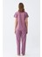 Kadın Mor Yıldız Desenli Penye Kısa Kol Pijama Takımı 5